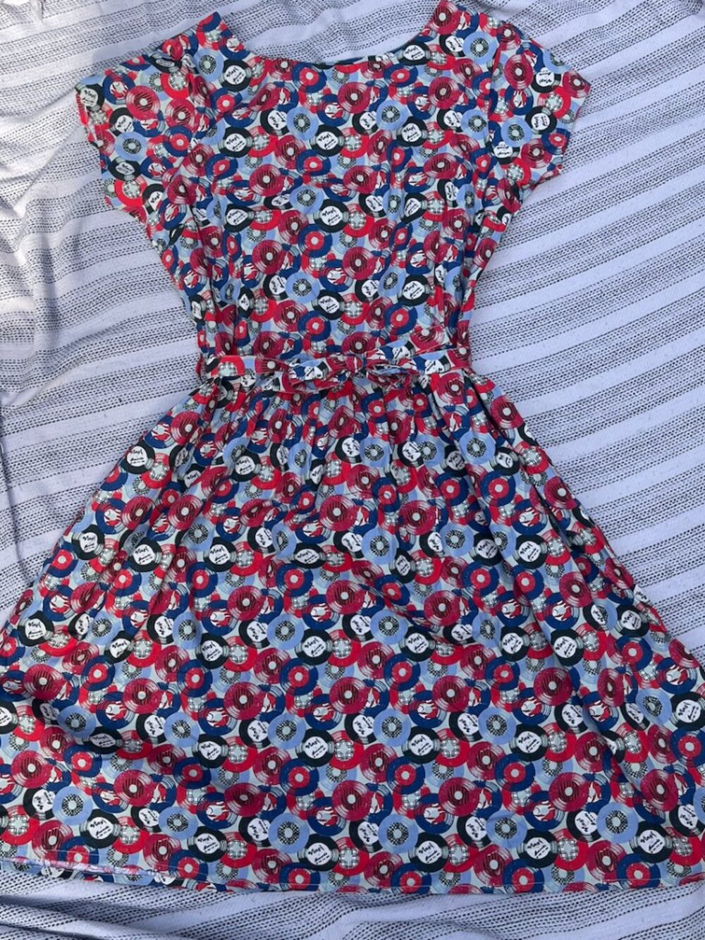 NWT Adorable Run & Fly A-Line Vinyl Records Dress with Belt - 12